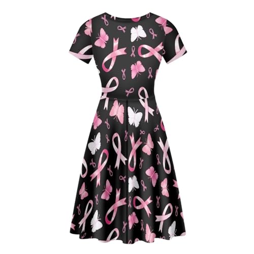Image of HUGS IDEA Womens Puffy Swing Midi Dress Round Neck Short Sleeve Party A-Line Dresses