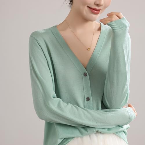 Image of Women's 100% Merino Wool Lightweight V-Neck Cardigan Sweater Button Down Long Sleeve Knitwear Outwear Tops