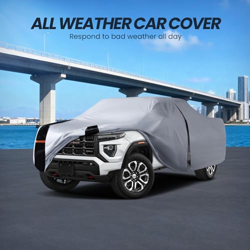 Image of Multi-Layer Canyon Truck Cover, Custom Fit Canyon 2004-2026 Extended /Crew Cab SB(5'-6.1') Car Cover Waterproof All Weather, Full Exterior Cover Rain Wind Dust and UV Protection with Door Zipper