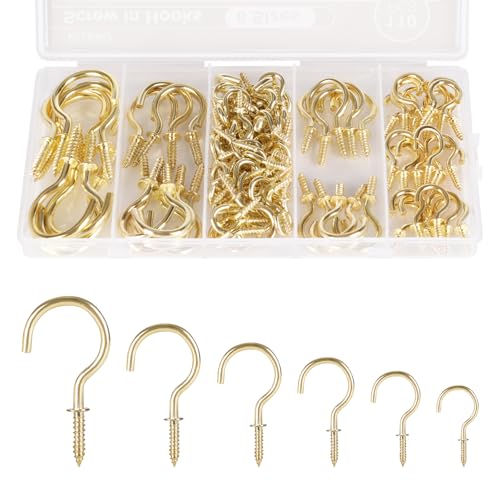 RELBRO Screw Hooks, 6 Sizes Metal Screw in Cup Hooks,