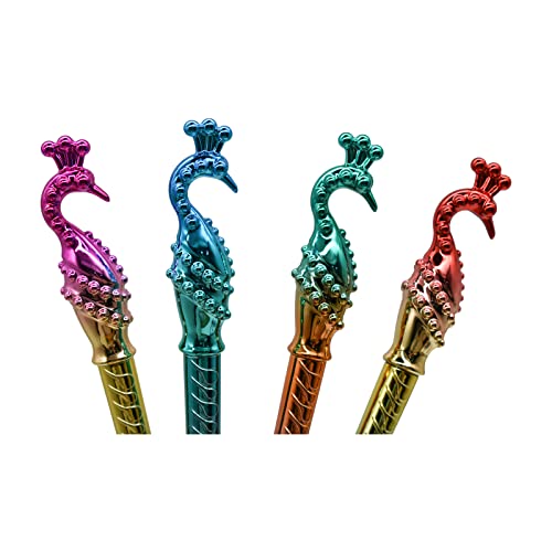 Lopenle 12Pcs Dazzling Peacock Pens Phoenix Pens Colorful Peacock Feather Pen With Diamond 0.5 Blue Ink Gel Pens For School Office Kids Bithday Christmas Party #TOP4