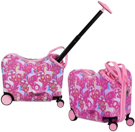 Pink Rainbows And Unicorns Ride-On 18" Suitcase For Kids & Toddle...