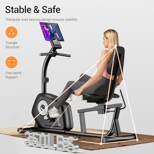 UMAY Recumbent Exercise Bike, Home Magnetic Stationary Bike with 16-Level Resistance Adjustment, Adjustable Seat, Heart Rate Sensor & LCD Display - Thumbnail 3