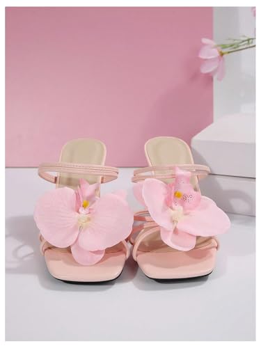 Image of MakeMeChic Women's Open Toe Floral Kitten Heels Flower Summer Beach Sandals