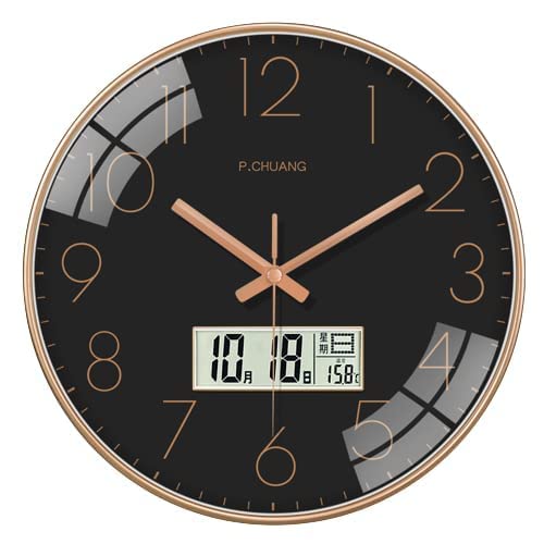 Evolluxi - 12-inch Digital Wall Clock with Day Week Temperature, Silent Quartz Movement Retro Design Ideal for Home, Office, Bedroom and Living Room Décor (Black Digital) (B0DHXWCHVV) Amazon Price History, Amazon Price Tracker