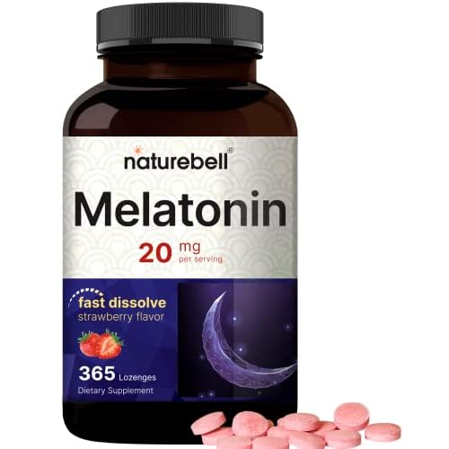 NatureBell Melatonin 20mg, 365 Fast Dissolve Tablets - Natural Strawberry Flavor - Vegetarian Chewable Lozenges for 1 Year Supply, High Potency | Non-GMO, No Gluten 365 Count (Pack of 1)