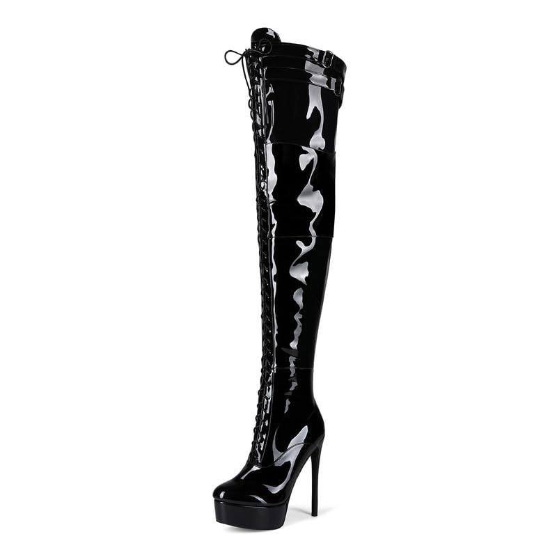 Bottes à lacets femme faciles à enfiler à talons hauts noir