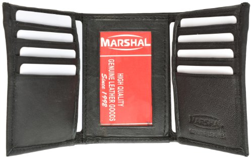 MARSHAL Genuine Lambskin Soft Leather ID and Credit Card Trifold Wallet