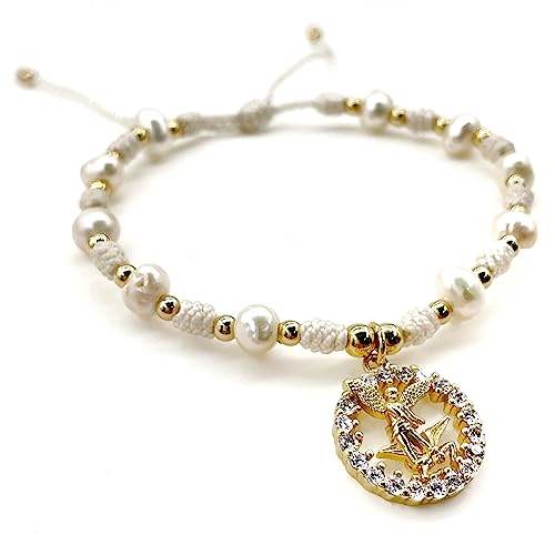 St Michael Archangel Pendant Medal on Adjustable Ivory Cord and Freshwater Pearls Wrist Adjustable Bracelet2
