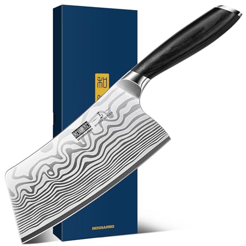 HOSHANHO Cleaver Knife 7 Inch, Razor Sharp High Carbon Powder Steel Meat Cleaver, Professional...