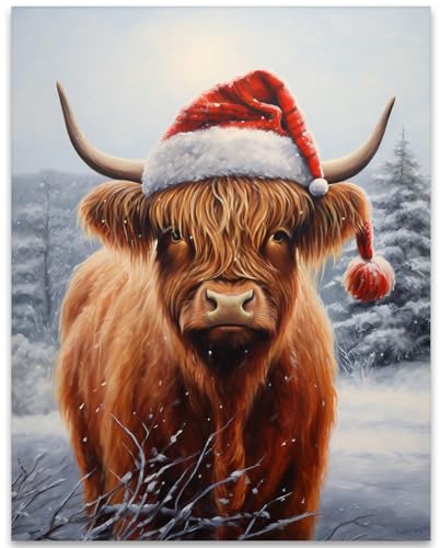 Christmas Pictures Wall Decor Highland Cow Decorations Poster 11×14 Unframed Art Print Makes a Great Christmas Farm House Decor and Gift