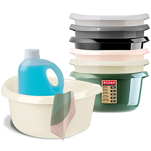 KADAX Bassine ronde en plastique - Profonde et robuste - Grand bac - Idéal pour la salle de bain, la buanderie, la cuisine et la maison (beige, 30 l)