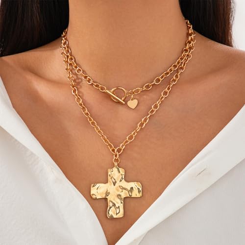 Chunky Cross Necklace for Women Non Tarnish Bold Cross Necklaces Thick Chain Pendant Necklace Jewelry Halloween Accessories for Women4