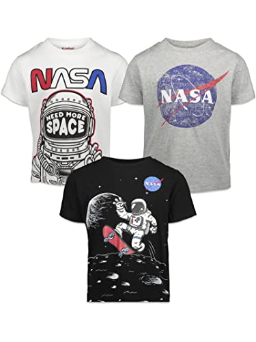 Bentex Funstuff NASA Big Boys 3-Pack Short Sleeve Graphic Tees Black Grey White 10-12