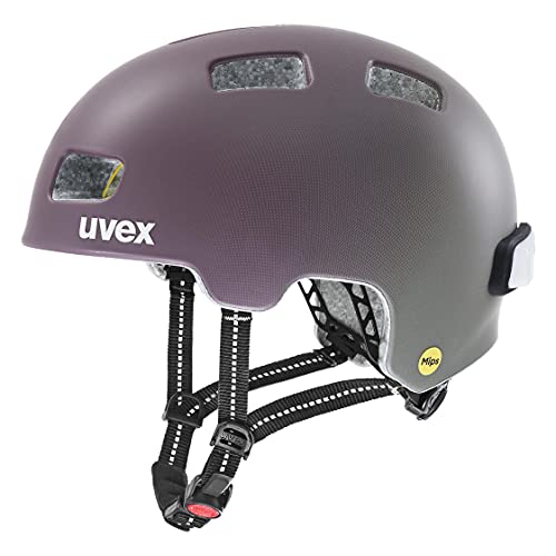 uvex City 4 MIPS - Leichter Fahrradhelm für Damen und Herren - MIPS-Sysytem - inkl. LED-Licht - Plum matt - 55-58 cm