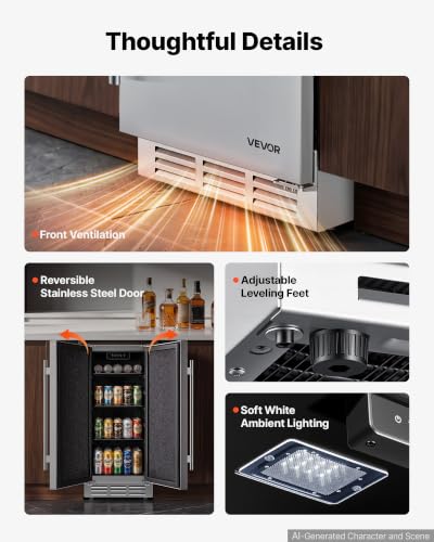 Image of VEVOR Outdoor Beverage Refrigerator, 15 Inch Undercounter Drink Fridge