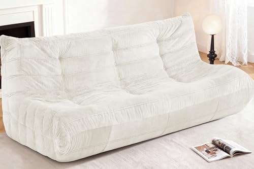 Image of Bean Bag 3-Seater Chair Big Sofa Beanbag Chair for Adults Fireside Chair Bean Bag Lounger with Memory Foam Filled for Home,Apartment or Gaming Venue（Beige Plush）