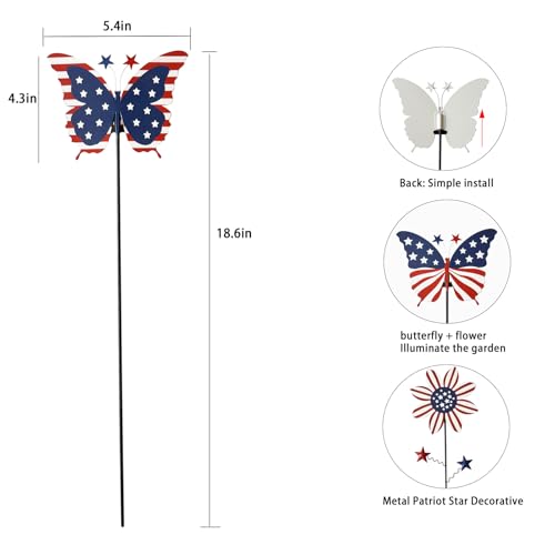 Image of 6Pack 4th of July Decorations Outdoor, 18.6Inch Patriotic Metal Flowers Butterfly Decorative Garden Stakes for Independence Day, Americana Patriotic Yard Signs Decor for Garden Lawn Porch