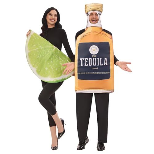 Funnlot Tequila and Lime Couples Costume 2 Pcs Halloween couple costumes Funny Margarita Costume Tequila Bottle & Lime Slice Couples Costumes 2025 for Food Theme Halloween Dress up Party