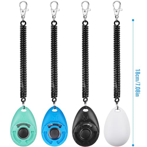 Diyife 4 Stück Hunde Clicker, Multi-Color Trainings-Clicker mit Handschlaufe, Klicker mit Großem Knopf, Hundeerziehung und Hundetraining, für Hund, Katze, Pferd (Cyan + Blau + Schwarz + Weiß)