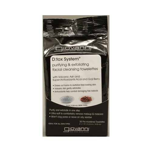 Giovanni Facial Cleansing Towelettes D:tox System Purifying and Exfoliating - 30 Ct, Pack of 2 by GIOVANNI HAIR CARE PRODUCTS