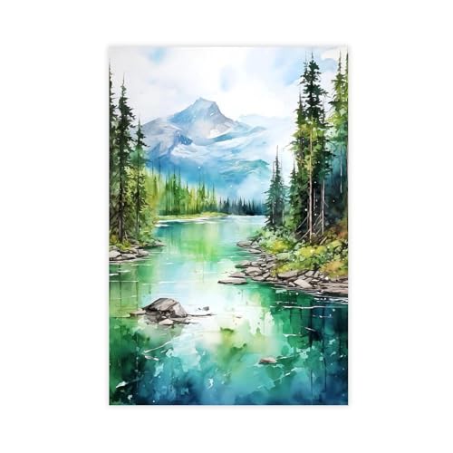 Poster aquarelle Lac Émeraude Yoho 30x45 cm décoration murale en toile pour salon