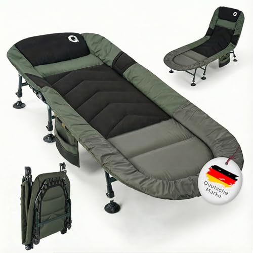 Q-Tac Karpfenliege [Stabil, Bequem & Leicht zu Reinigen] - Angelliege mit extragroßen Schlammfüßen, Angelliege Karpfenliege, Campingliege, Feldbett