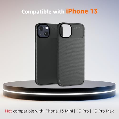 Image of amazon basics Sleek Carbon Fibre Finish Back Cover Case for iPhone 13 / iPhone 14 - Black