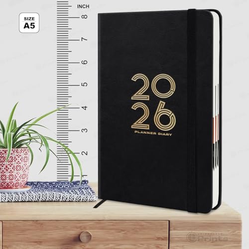 Image of Jhingalala Diaries - Hard Bound Leather Cover 2026 Diary with 365 Dates I Daily Planner Diary 2026 With Calendar | Size A5 15x21 cms (Black)