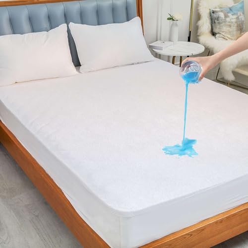 Cottington Lane Full XL 100% Waterproof Mattress Protector, Machine Washable Premium Terry Cotton Fitted Style Cover Fits Upto 12 Inch, White