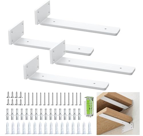 Soporte Baldas Pared De Alta Resistencia De 20 Cm/8 Pulgadas, 5 Mm De Grosor, Paquete De 4 Blancos Ocultos Flotantes, Soportes Para Estantes Industriales RÚsticos Con Acabado De Hierro Moderno