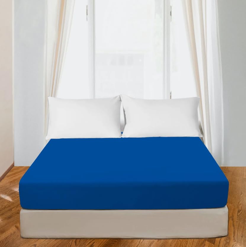 Night Zone Fitted Bed Sheet 200 Thread Count 100% Egyptian Cotton Extra Deep 40CM Fitted Sheet (Royal Blue, King)