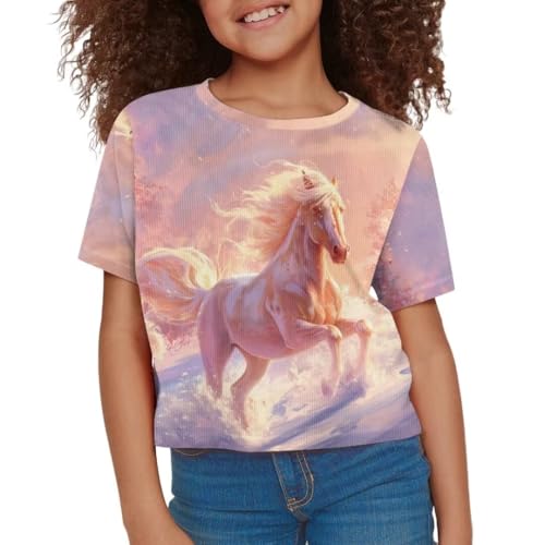 Image of Girl Crop Top Shirts for Summer Cute T Shirts Short Sleeve Tees for Kids 5-16