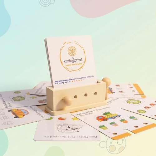 Image of Little Genius Logic Cards-80 Interactive Flash Cards | Brain Development Gifts for Ages 3-8 Y | Cognitive Skills, Problem-Solving & Hand-Eye Coordination | Wooden Block & Pin Puzzle Toy