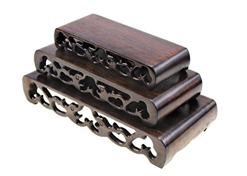 Oriental Furniture Chinese Black Rosewood Solid Mahagony Ebony Wood Display Stand Wooden Base Rectangle Rectangular Shape Pedestal With Carved (S 15Cm*5.6Cm*2.8Cm) #TOP4