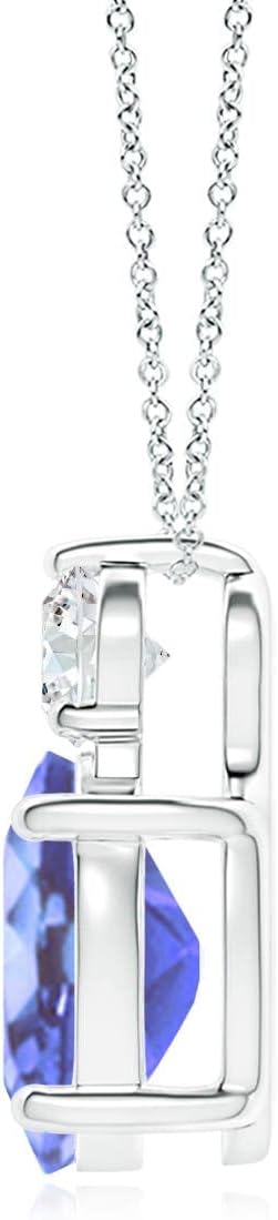 Angara Natural Tanzanite Solitaire Pendant for Women | Oval Tanzanite Solitaire Pendant with Diamond in 14K Solid Gold/Silver/Platinum With 18" Chain | December Birthday, Gemstone Jewelry Gift