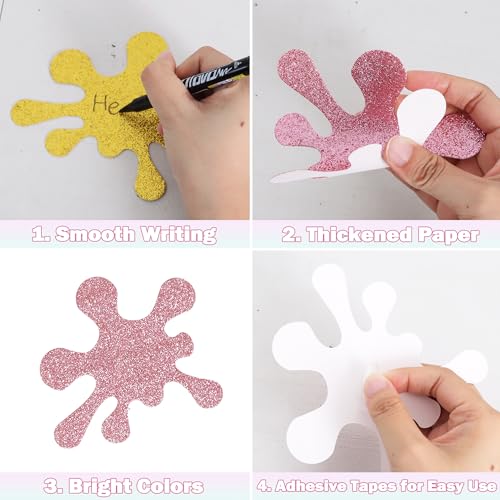 Image of Vuzvuv 54Pcs Glitter Art Paint Splatter Paper Cutouts Bulletin Board Decorations for Birthday Party Theme Decor Supplies