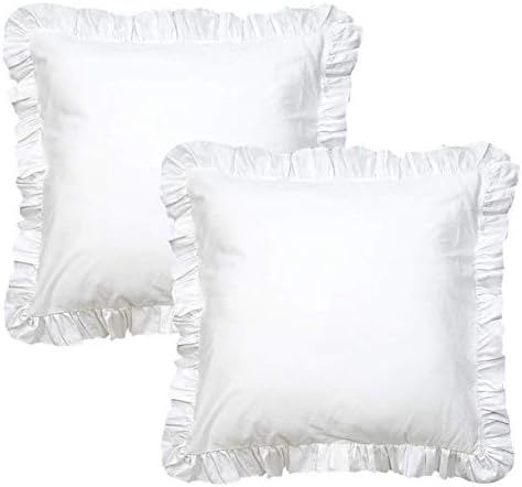 European Pillow Shams Set of 2 White - Edge Ruffle 700 Thread Count White Euro Pillow Shams European Square 26 x 26 Size 100% Egyptian Cotton Euro Size Decorative Bed Pillow Covers Set