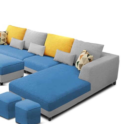 Image of Galib RHS 8 Seater L Shape Sofa Set for Living Room (Turquise Grey Fabric) Premium Fabric Sofa