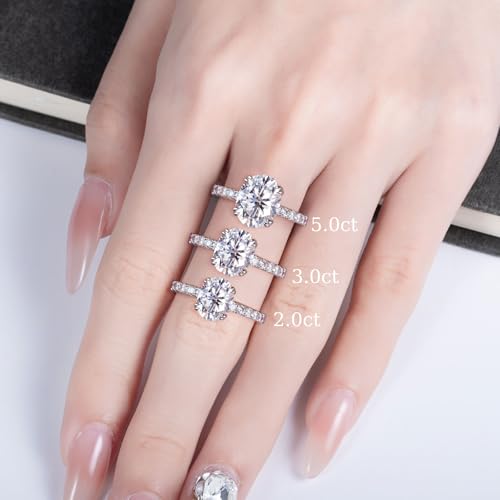 Sizeron 5 carat Moissanite Oval Engagement Ring D Color VVS1 White Gold Plated 925 Sterling Silver Anniversary Wedding Rings for Women Size 8