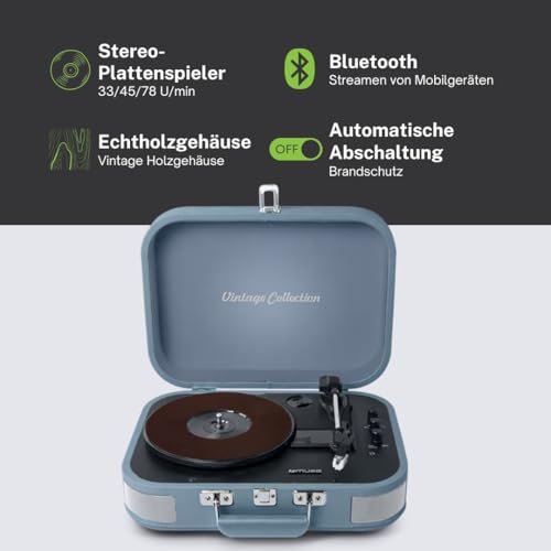 MUSE Platine Vinyle USB MT-201BVB avec deux enceintes integrees et trois vitesses de lecture