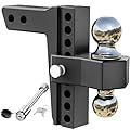 LOCAME Adjustable Trailer Hitch, Fits 2-Inch Receiver, 8-Inch Drop/Rise Aluminum Drop Hitch,12,500 LBS GTW-Tow Hitch for Heavy Duty Truck with Double Stainless Steel Locks, Black, LC0018