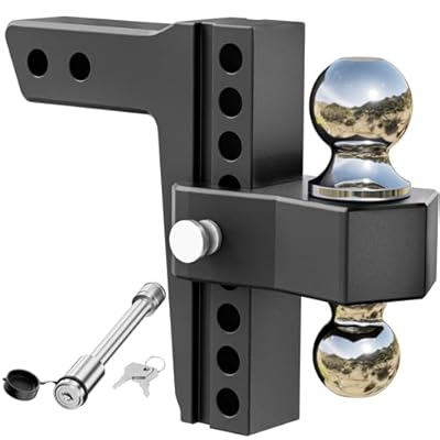 LOCAME Adjustable Trailer Hitch, Fits 2-Inch Receiver, 8-Inch Drop/Rise Aluminum Drop Hitch,12,500 LBS GTW-Tow Hitch for Heavy Duty Truck with Double Stainless Steel Locks, Black, LC0018