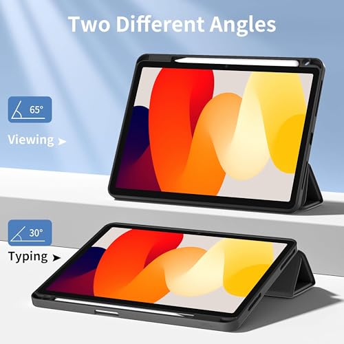 Image of TGK Rotating Case for Redmi Pad SE 11 inch with Pencil Holder 360 Degree Rotation Protective Trifold Stand Cover Clear Back (Black)