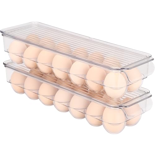 Sea Team Stackable Clear Acrylic Refrigerator Egg Tray, 14-Slot, 2-Pack