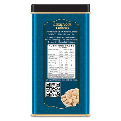 Image of DRIFRUTZ Luxurious Cashew W210 | 400g (400g X 1) Tin Pack | Whole Cashew Kernels | Meant for Curated Gifting, Specialty Cuisine, Dry Fruit Assortments, and Formal Presentation