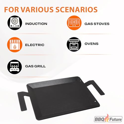Carbon Steel Griddle for Gas Grill, Double Burner Griddle Compatible with Induction, Stove Top, Electric, Oven - 17" x 10" Professional Cookware for Cooktop, NonStick Griddle Pan by BBQ Future - Image 4