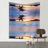QAZWZML Sunrise Tropical Palm Tree Island 152,4 x 129,5 cm gemusterter Wandteppich, dekorativer Wandbehang, kann als Wanddekoration, Picknickdecke oder Teppich verwendet werden.