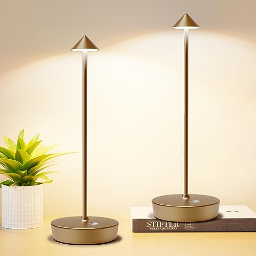 Set of 2 Rechargeable Cordless Table Lamp,6000mAh LED Battery Operated Desk Lamp Touch 3 Color Dimming Portable Outdoor Waterproof Table Light for Patio/Restaurant/Dining/Home (Bronze)
