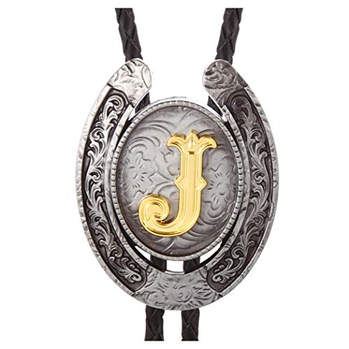 Vintage Bolo Tie for Men- Initial Letter ABCDMJR to Z Western Cowboy Bolo Tie for Women (J)